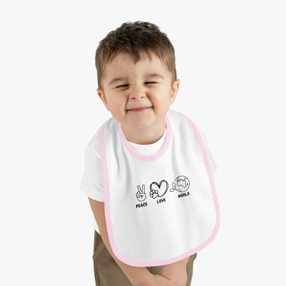 Peace Love World Baby Contrast Trim Jersey Bib